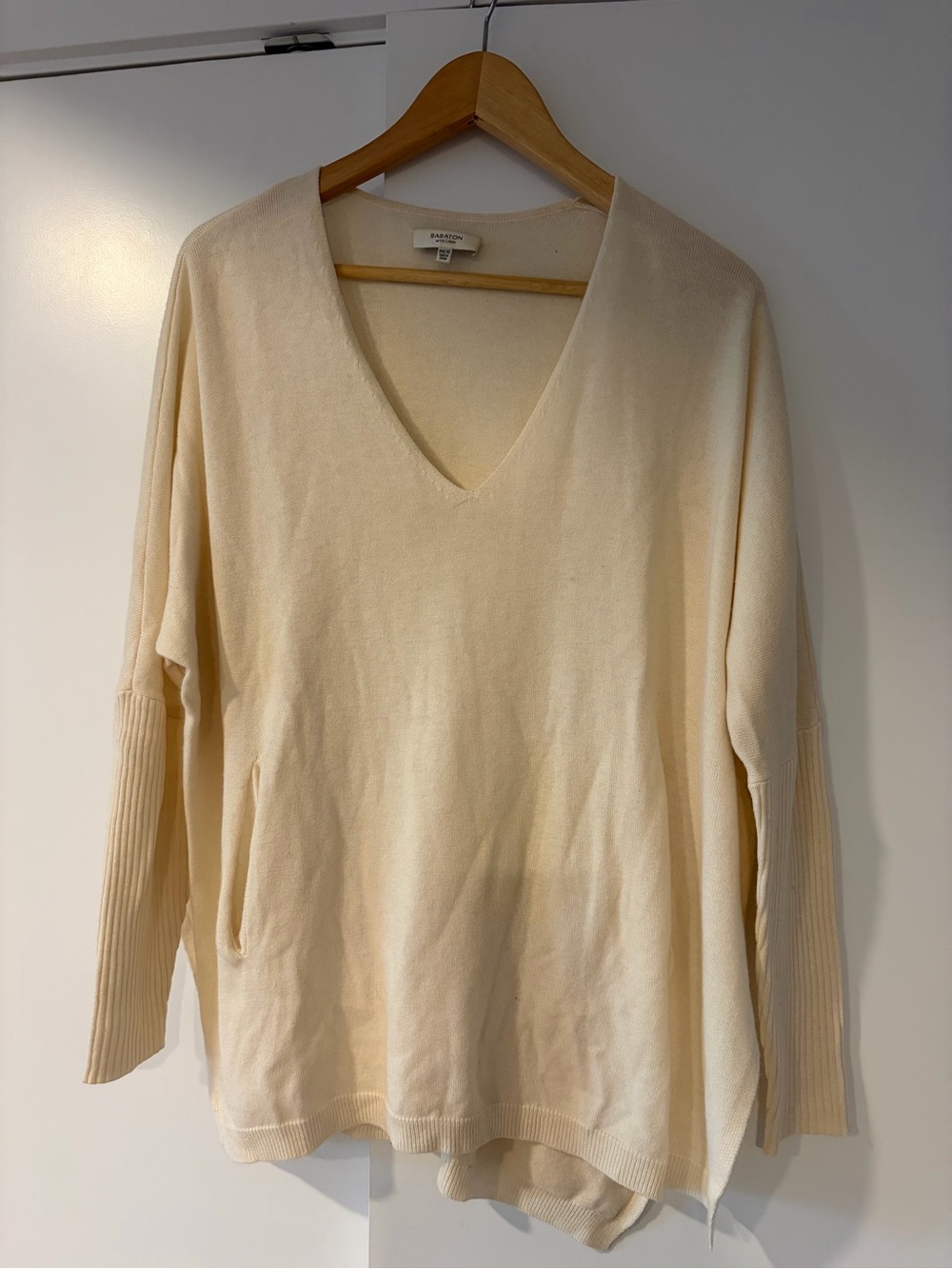 Cream V-Neck Oversized Sweater